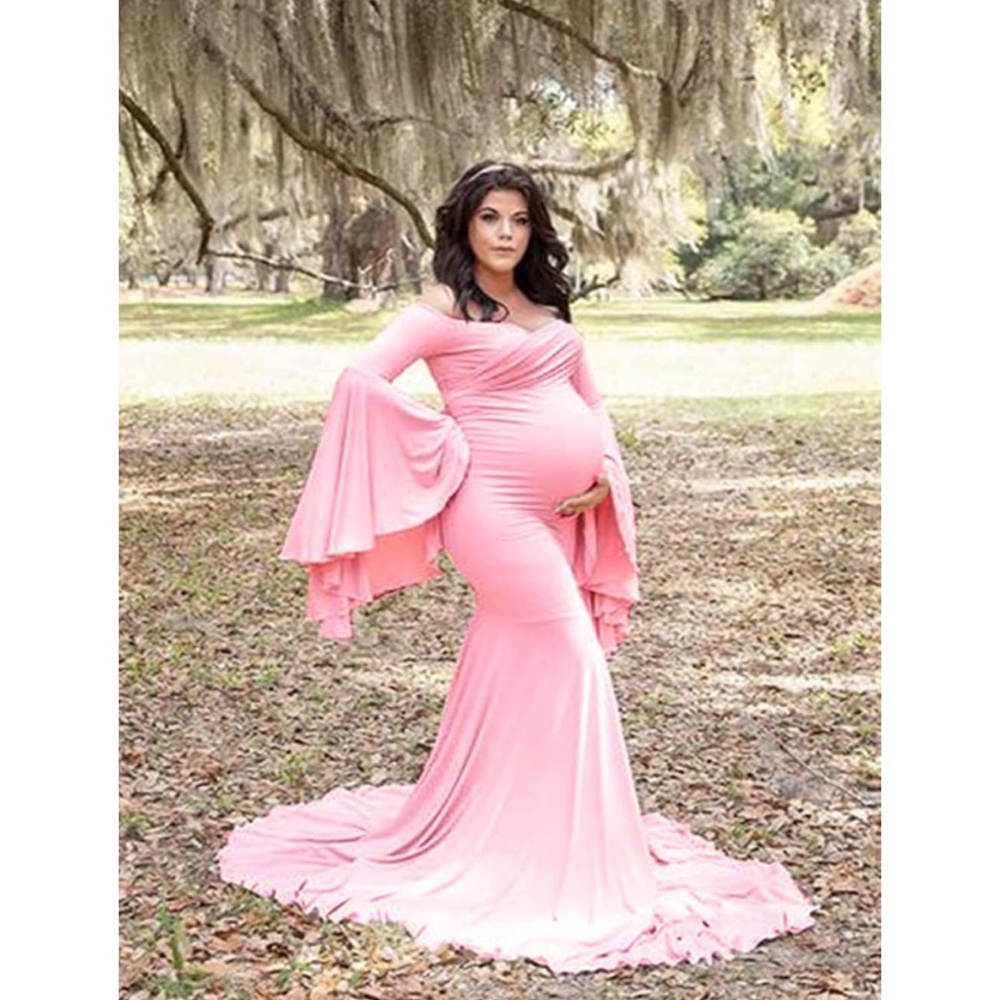 Photography Dress Off Shoulder Flared Sleeve Fitted Gown X-Large